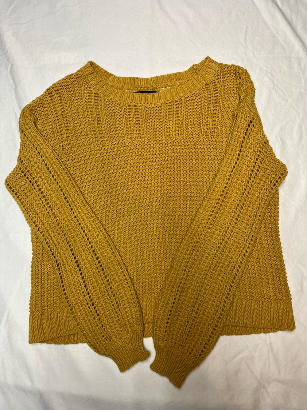 American Eagle Outfitters Mustard Open-Stitch Crewneck Sweater